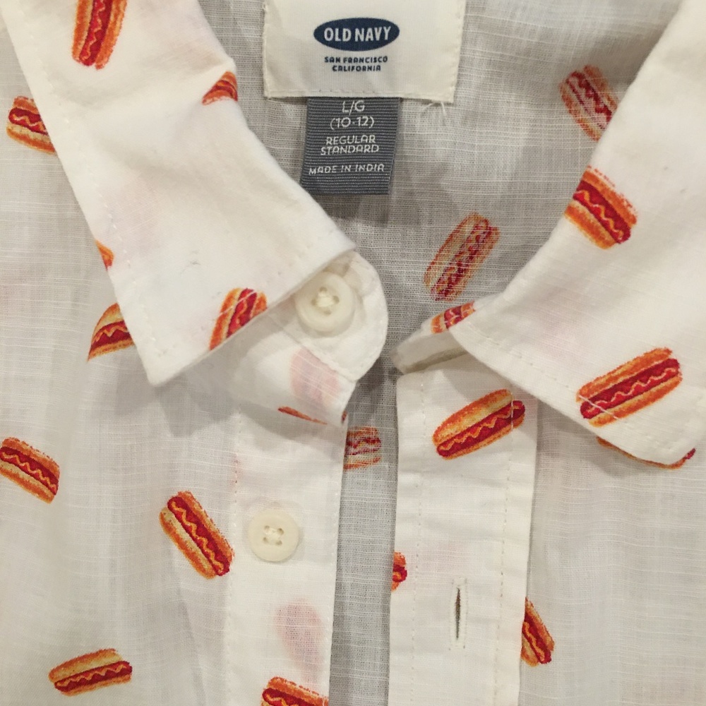 Older Boys Old Navy Hot Dog short sleeve shirt